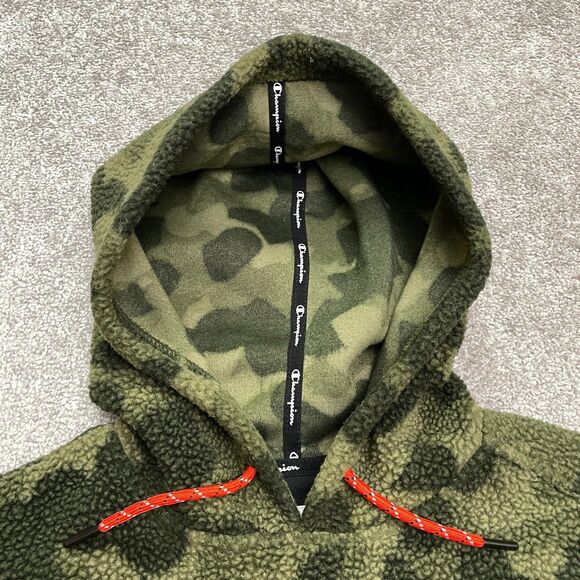 Champion Fleece Camo Sherpa Hoodie Sweatshirt Mens Medium Green Camouflage Hunt - Picture 7 of 15